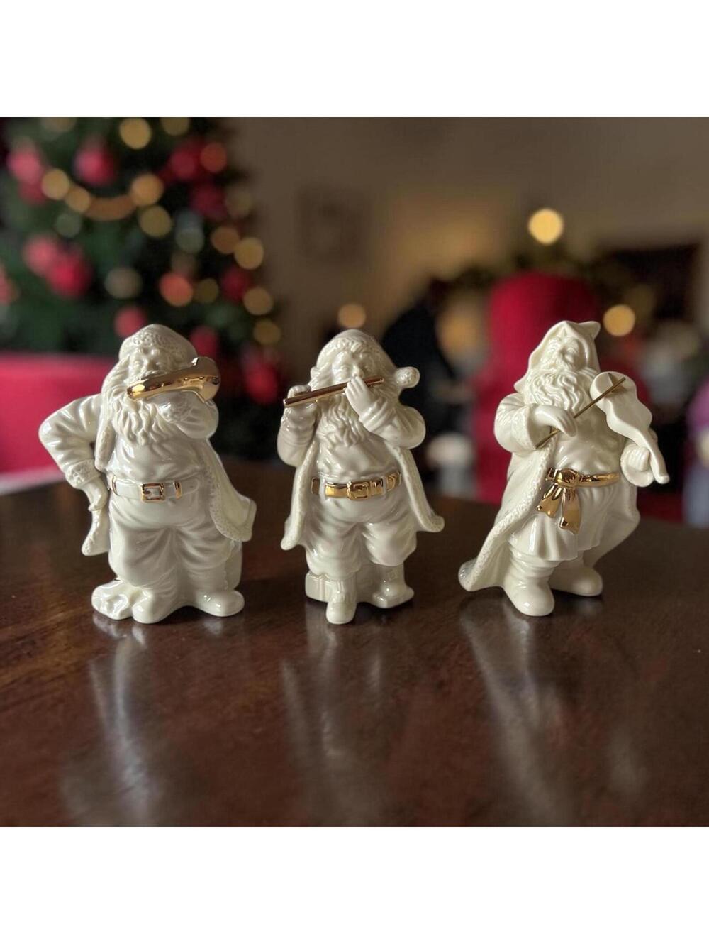 Vintage Lenox Santa Figurines Set | Ivory Porcelain, 24k Gold Trim (1990s)